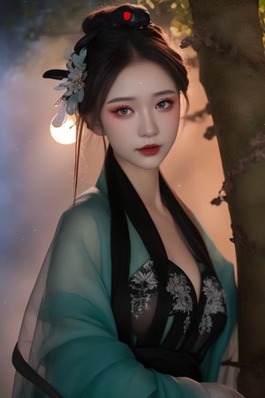 黑色蕾絲透視露胸旗袍連衣裙